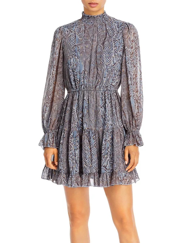 embroidered floral mini dress-Womens Metallic Mini Fit & Flare Dress