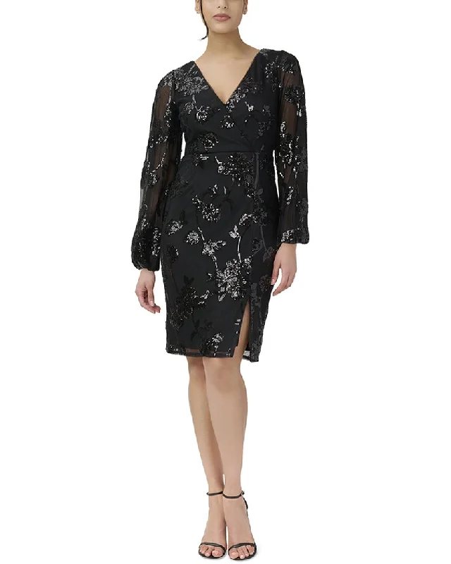 mini dress with floral applique-Adrianna Papell Sheath Lace Mini Dress