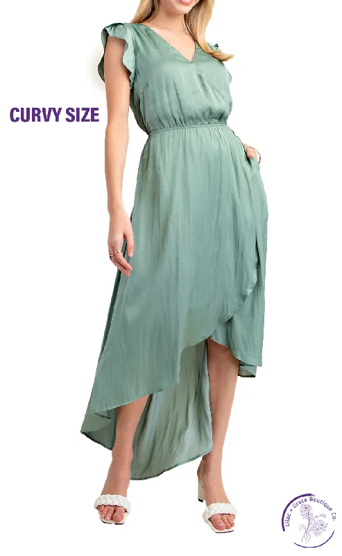 sleeveless midi length maxi dress-Curvy Classic Elegance High-Low Maxi Dress