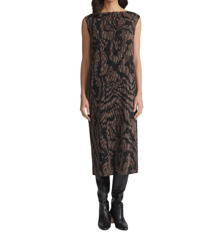 floral print wrap midi dress-Wood Grooves Pleated Lace Midi Dress In Wood Multi