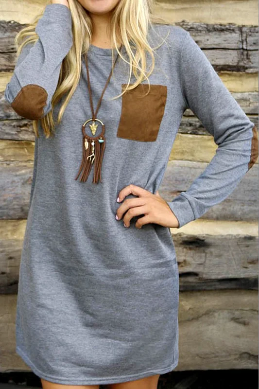 asymmetric hem mini dress-WOMEN LONG SLEEVE COZY HOME WEAR MINI DRESS