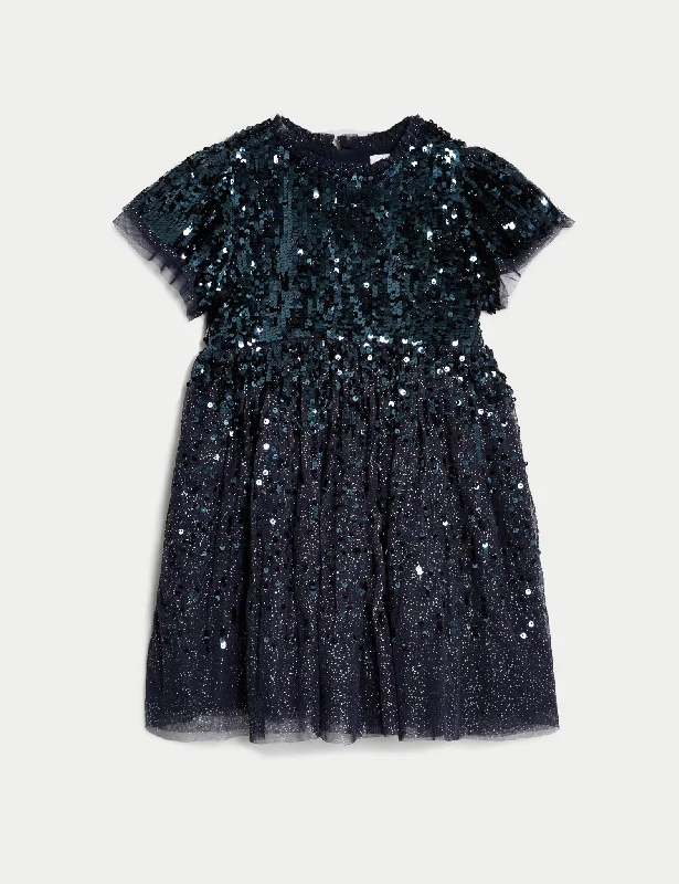 high slit cocktail dress-Sequin Tulle Party Dress