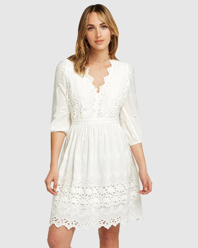 two-piece mini dress set-Sweet Talk Eyelet Mini Dress - White