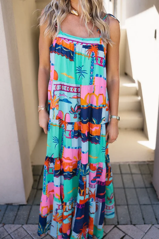 casual loose fit floral maxi dress-Tropic Maxi Dress - Blue Multi