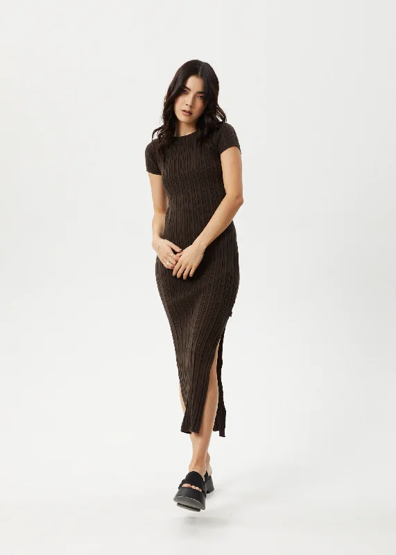 sleeveless shift maxi dress-Afends Womens Landed - Knit Maxi Dress - Coffee