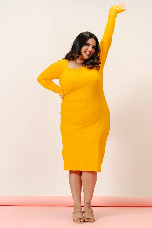 midi dress with pockets-Mimosa Rib Bodycon Midi Dress