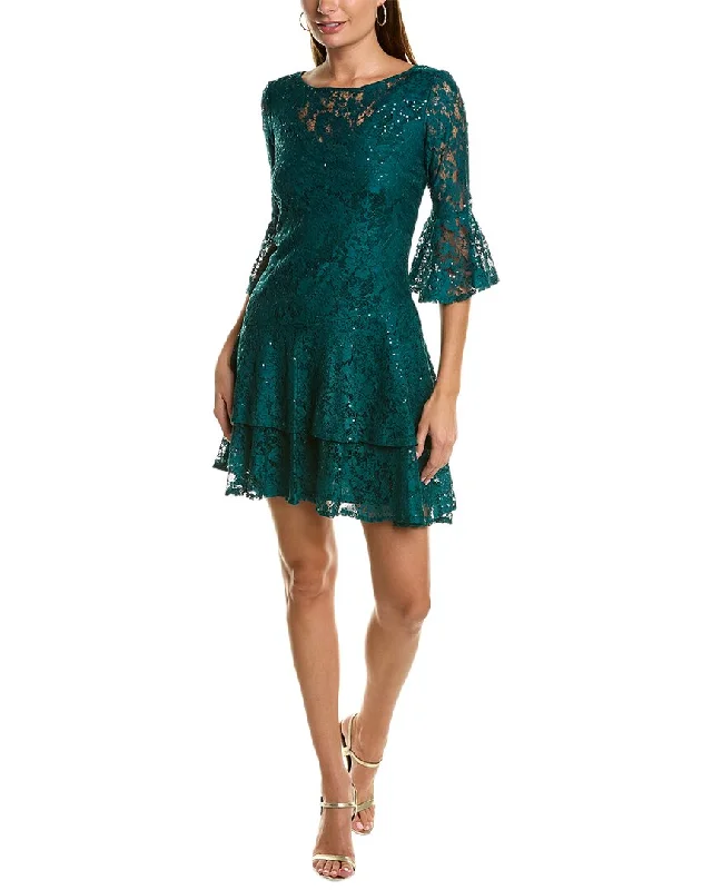 mini dress with puff sleeves-Gabby Skye Lace Mini Dress