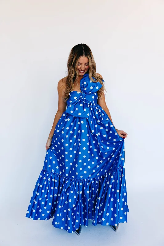 elegant lace overlay maxi dress-The Tipton Maxi Dress - Blue Polka Dot