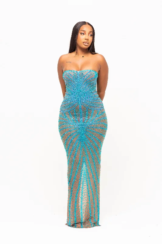 elegant bodycon lace maxi dress-Aubrey Blue Maxi Dress