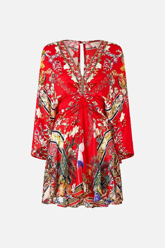 mini dress with illusion neckline-KIMONO SLEEVE MINI DRESS LISBOA LUXE