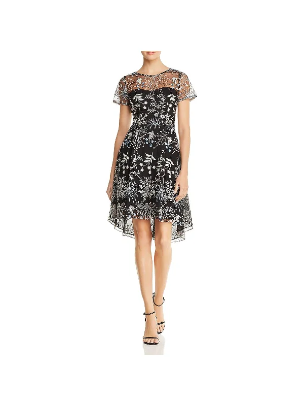 ruched cocktail dress-Etheral Womens Embroidered Fit & Flare Party Dress