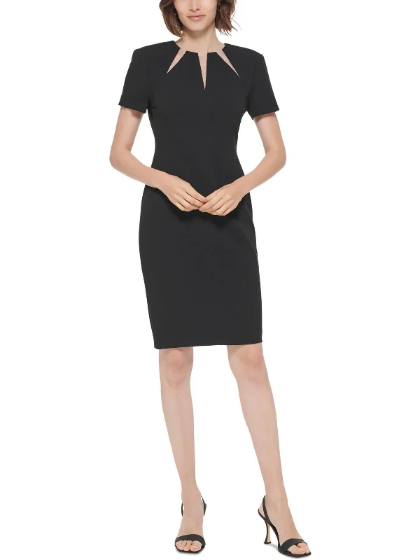 mini dress with flare sleeves-Petites Womens Formal Mini Sheath Dress