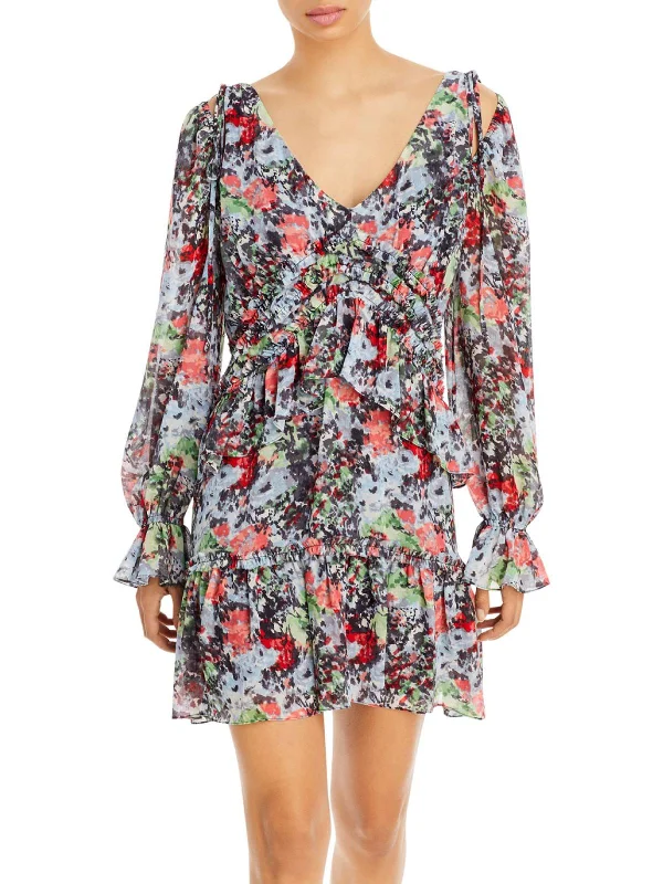 fitted v-neck mini dress-Lewis Womens Floral Print Short Mini Dress