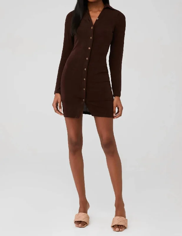 scoop back mini dress-Ring My Bell Mini Dress In Chocolate Brown