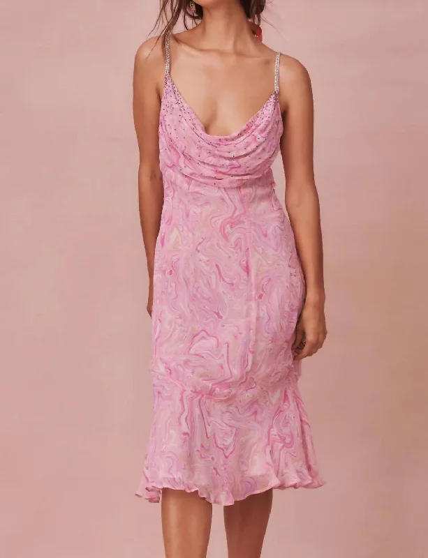 midi dress with shirred waist-Cookie Midi Dress In Pink Kiss