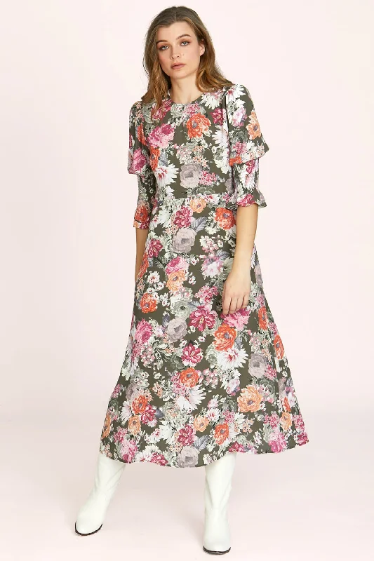 casual drawstring waist maxi dress-Camille Floral Maxi Dress