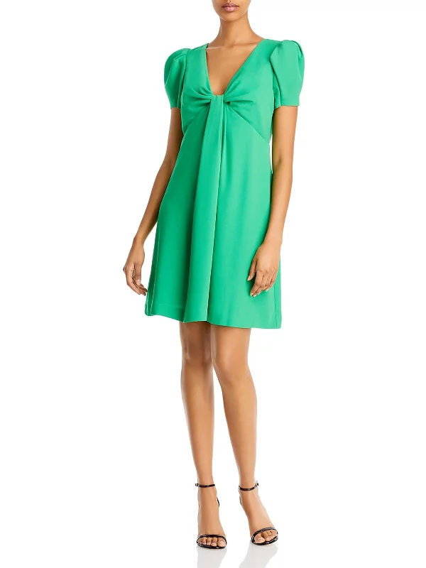 casual drawstring mini dress-Womens Knot-Front Mini Cocktail and Party Dress