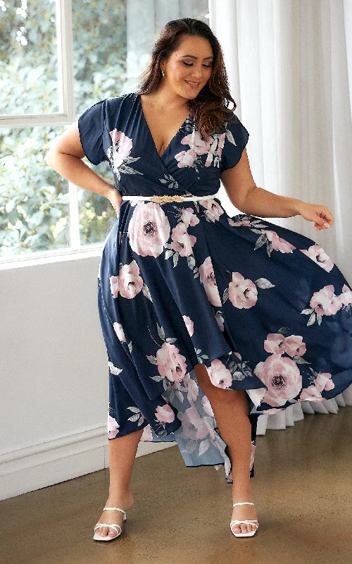 floral smocked bodice maxi dress-Erin Maxi Dress - Navy Rose