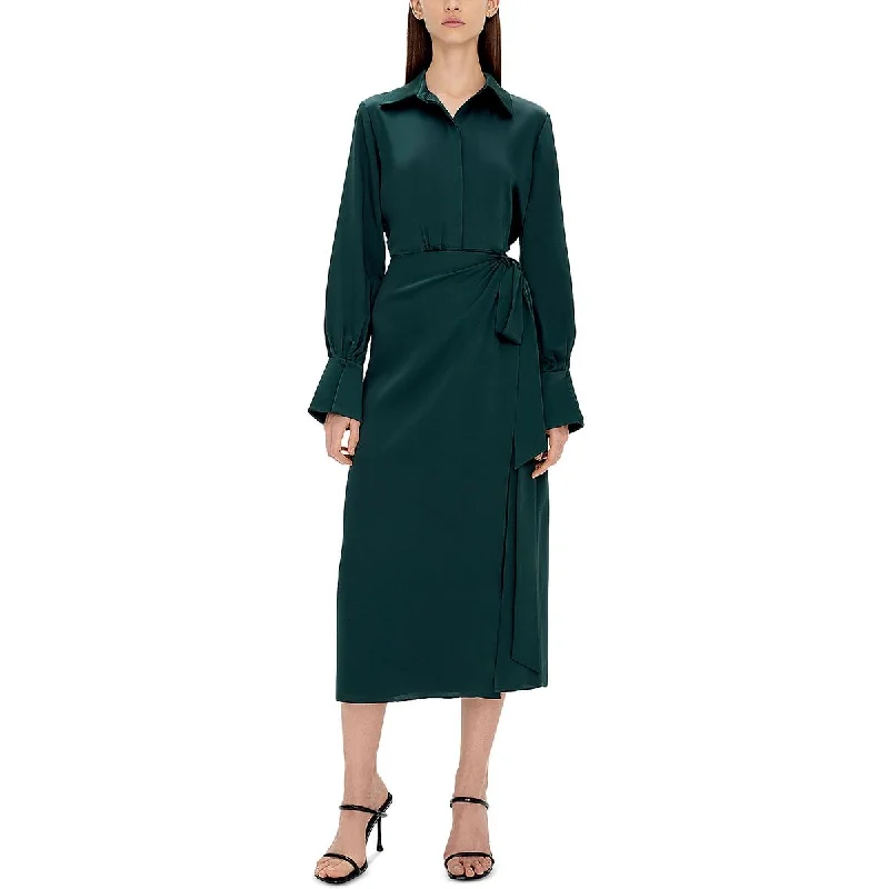 high split midi dress-Samba Womens Side Tie Midi Shirtdress