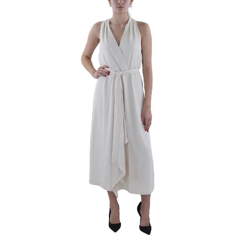 mock neck midi dress-Womens Midi A-Line Halter Dress