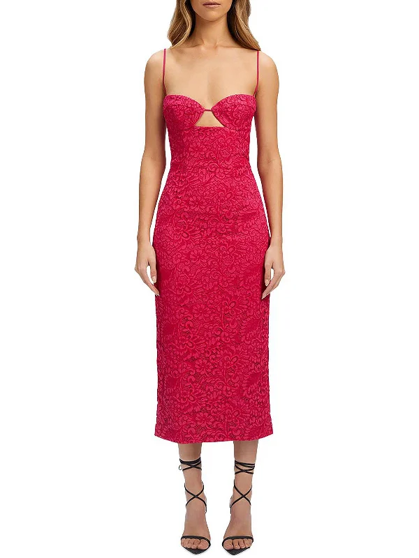 cocktail dress with lace appliqué-Ivanna Womens Lace Open Back Cocktail And Party Dress