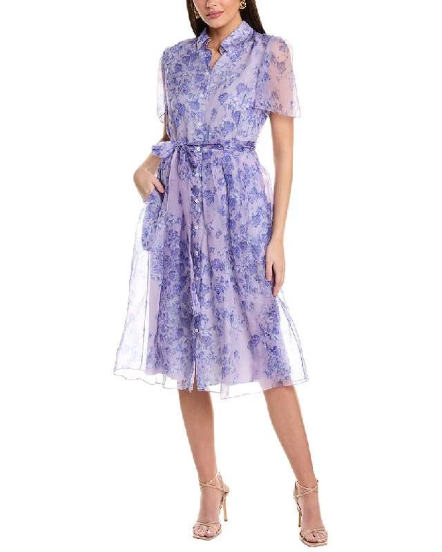 summer floral midi dress-Carolina Herrera Button-Down Collared Silk Midi Dress