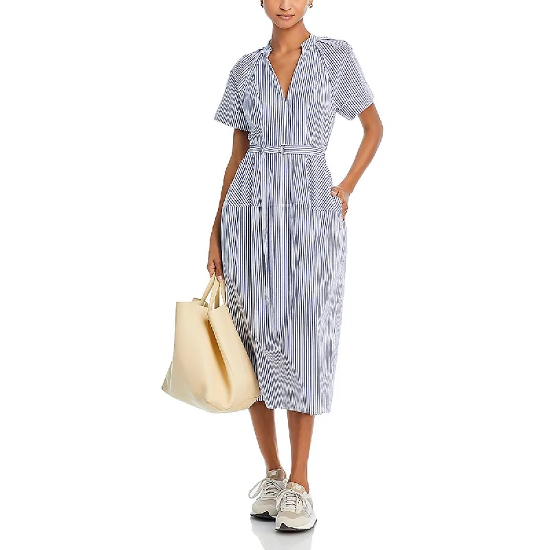 high-waist midi dress-Orla Womens Midi V-Neck Shirtdress