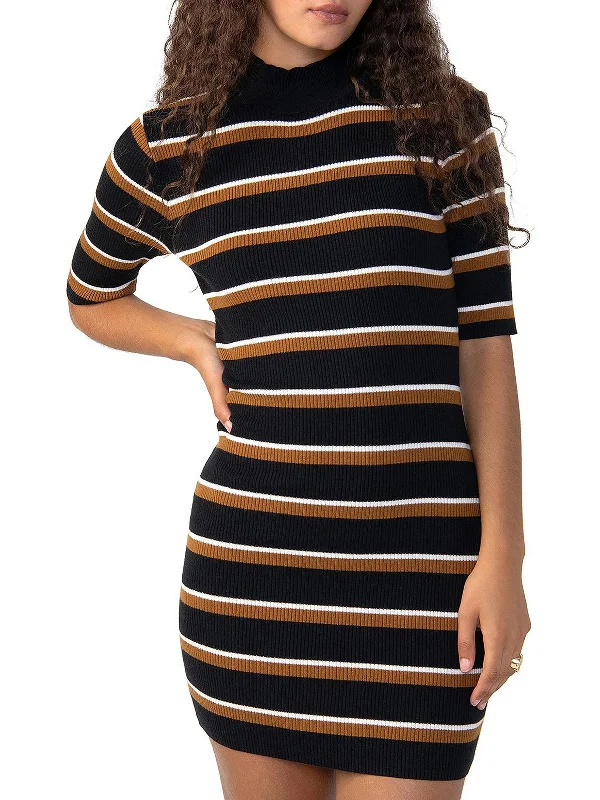 strapless ruffle mini dress-Womens Striped Mini Sweaterdress