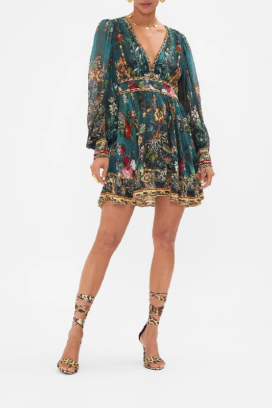 graphic print mini dress-SHORT DRESS WITH BLOUSON SLEEVE VERDIS WORLD