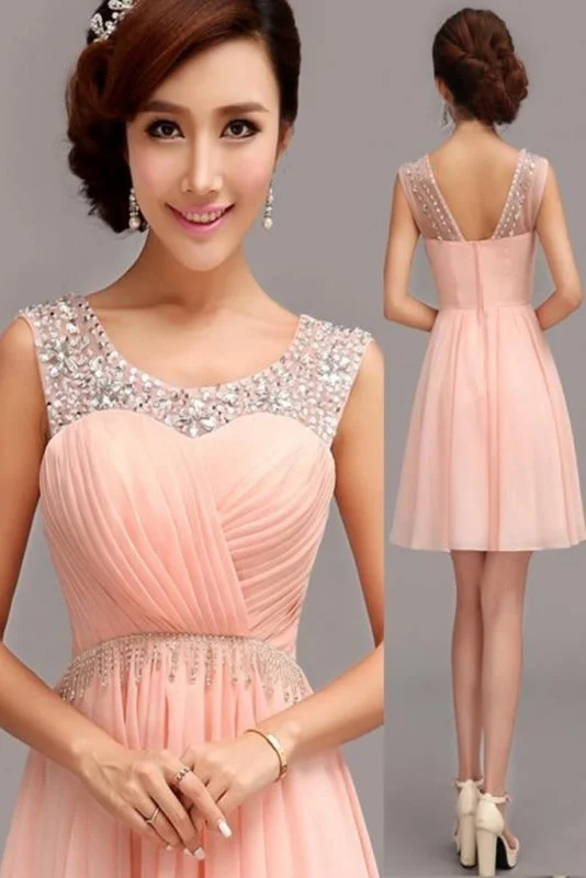 long sleeve evening dress-A-Line Chiffon Short Prom Homecoming Dress