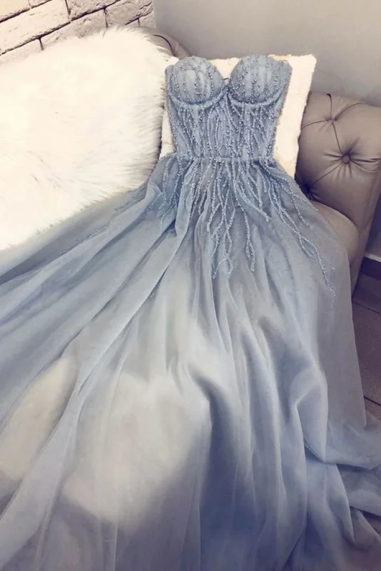 velvet long evening dress-A Line Sweetheart Tulle Appliqued Prom Charming Long Party Dresses