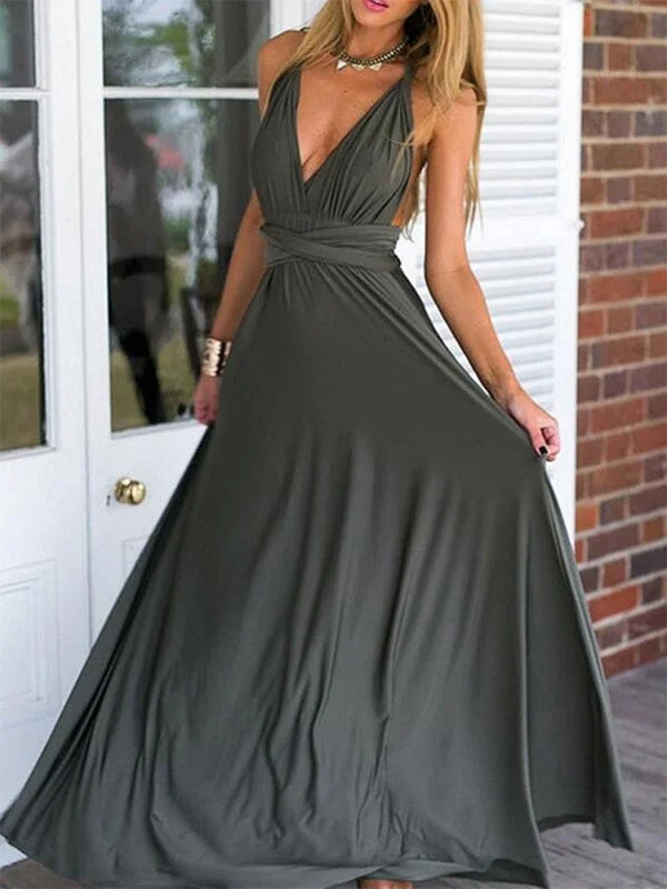 elegant evening dress with beads-A Line V Neck Backless Grey Chiffon Long Prom, Gray Formal, V Neck Gray Evening