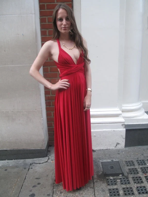 elegant ball gown evening dress-A Line V Neck Floor Length Pleated Red Long Prom, Red V Neck Formal, Red Evening, V Neck Red Graduation