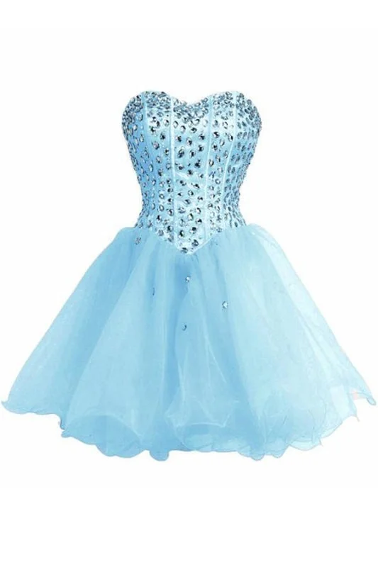 evening gown with cape-Baby Blue SweetHeart Orangza Homecoming Dress Graduation Gown