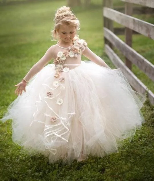 evening gown with sequins-Ball Gown Flower Girl Dresses with Handmade Flowers Birthday Dress