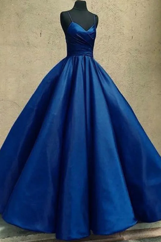 halter neck evening gown-Ball Gown Spaghetti Straps Satin Floor Length Prom Long Quinceanera Dresses