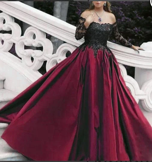 elegant ball gown evening dress-Bateau Long Prom Dresses with Full Sleeves Pageant Gown