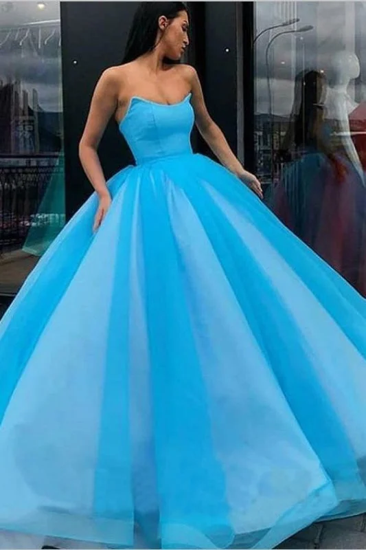 navy blue evening dress-Blue Ball Gown Sweetheart Prom Dress Princess Floor Length Tulle Quinceanera Dresses