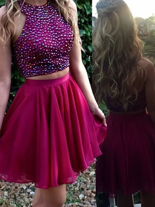 illusion back evening gown-Bridelily A-Line Chiffon Scoop Sleeveless Short/Mini Prom Dresses