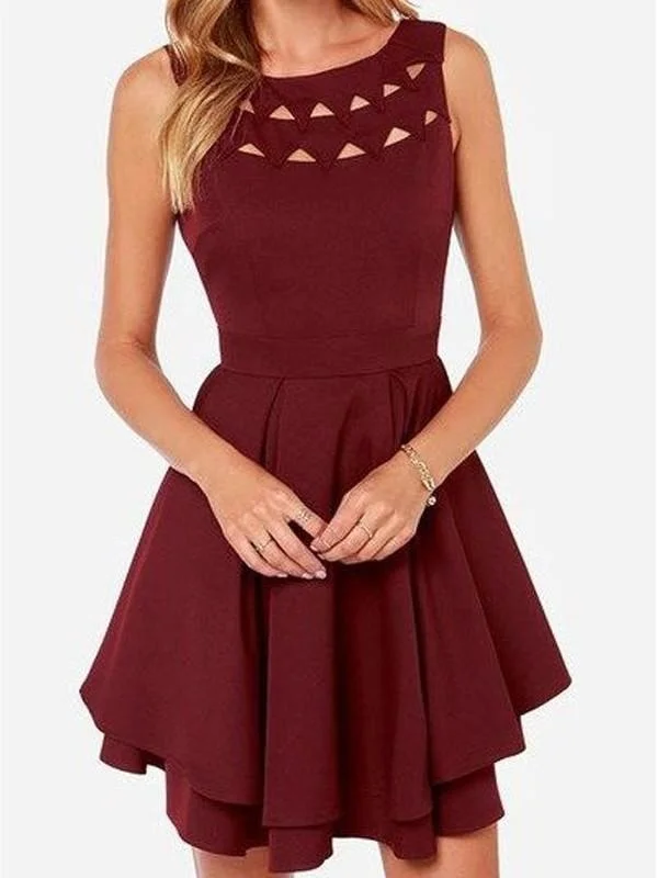 evening dress with mesh overlay-Bridelily A-Line Jersey Scoop Sleeveless Short/Mini With Ruffles Dresses