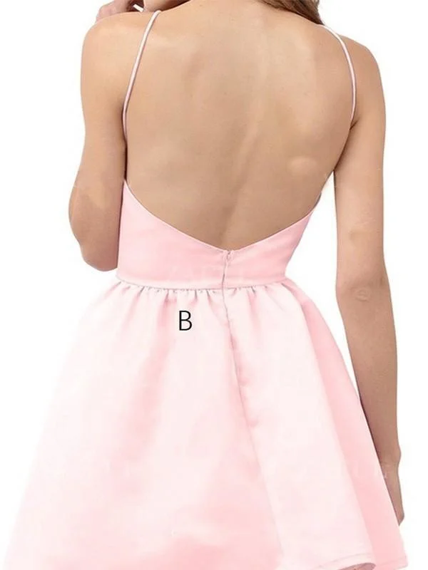 mermaid evening dress-Satin Halter Sleeveless A-line Short/Mini Ruffles Prom Dresses