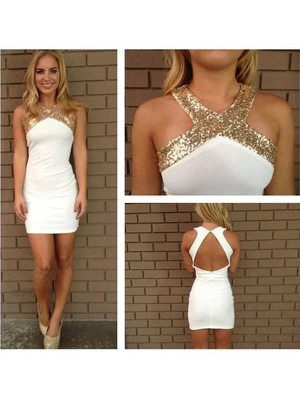 backless evening gown-Bridelily A-Line Satin Halter Sleeveless Short/Mini With Beading Dresses