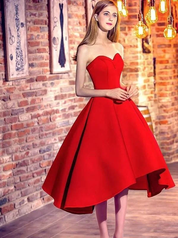 satin evening dress-Bridelily A-Line Sleeveless Sweetheart Satin Short/Mini Dresses