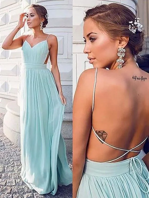 sleeveless tulle evening dress-Spaghetti Straps Sleeveless Floor-Length With Ruched Chiffon Dresses