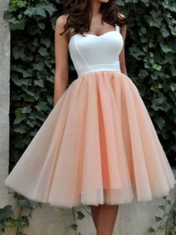 elegant white evening gown-Bridelily A-Line Tulle Sweetheart Sleeveless Short/Mini With Ruffles Dresses