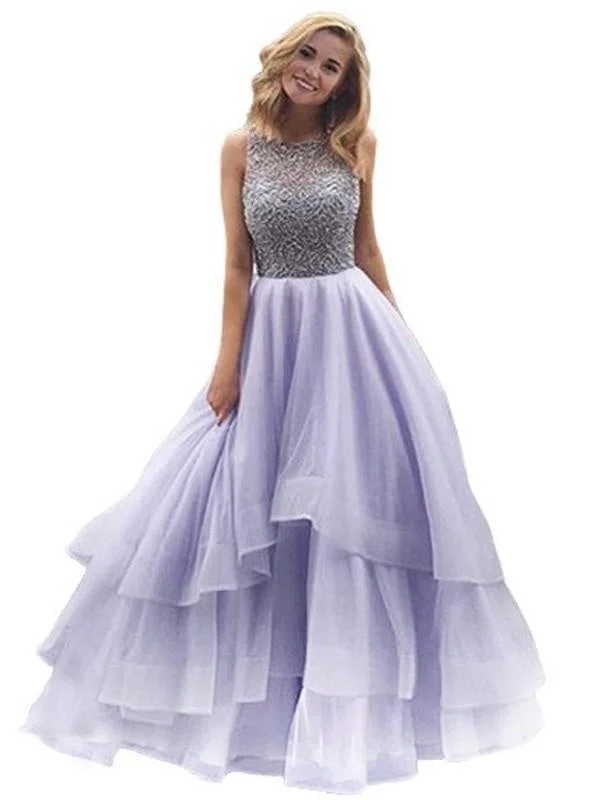 pleated evening dress-Ball Gown Organza Scoop Sleeveless Floor-Length With Beading Dresses