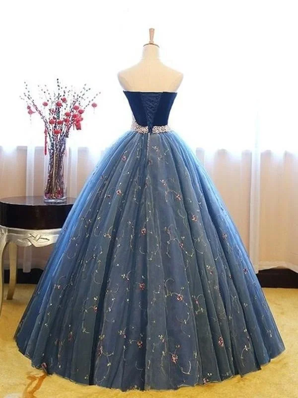 sheer sleeve evening dress-Ball Gown Sleeveless Sweetheart Floor-Length With Beading Net Dresses