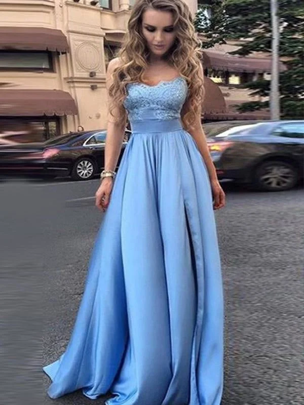 evening gown with keyhole-Bridelily Empire Sleeveless Sweetheart Floor-Length Lace Satin Dresses