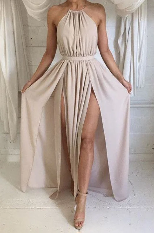 sophisticated evening gown-Bridelily Halter Front Spilt Backless Evening Gowns Sexy 2019 Summer Party Dresses