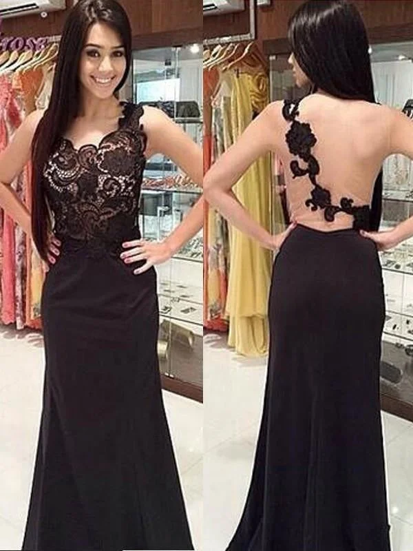 floor-length evening gown-Sheath Chiffon Scoop Sleeveless Floor-Length With Lace Dresses